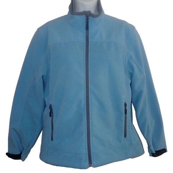 Lands End Windcheck Softshell fleece Jacket women M Blue Gray Lined Full‎ Zip - Picture 1 of 7
